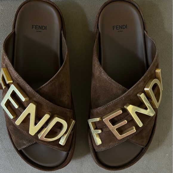 Fendi Fendigraphy Brown Suede Sandals- Size 6.5-New in Box - Picture 11 of 16